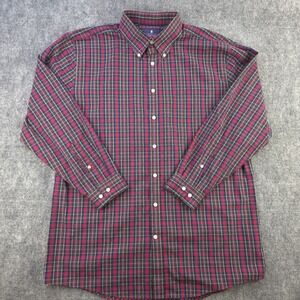 Stafford Dress Shirt 16.5 32-33 Easy Care Broadcloth Red Green Plaid Button Down